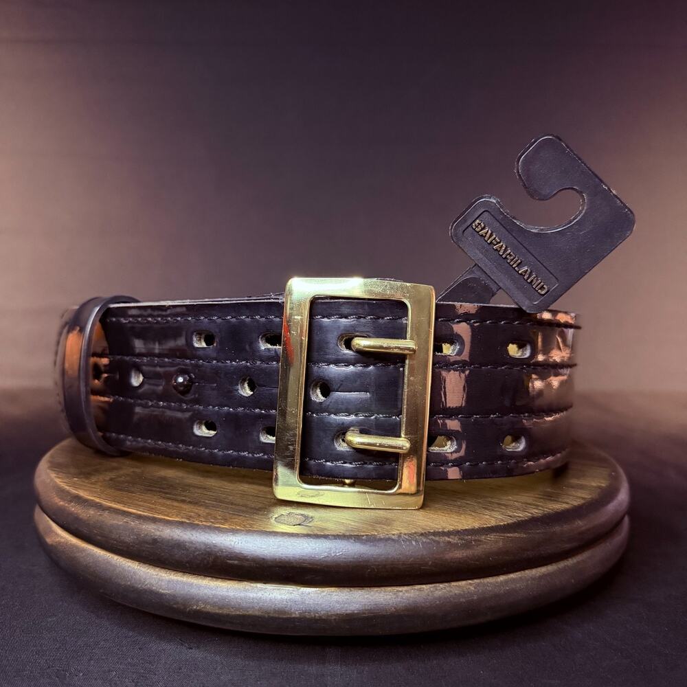 Safariland 87 Quad Stitched Leather Duty Belt Size 24" Hi-Gloss Black Brass